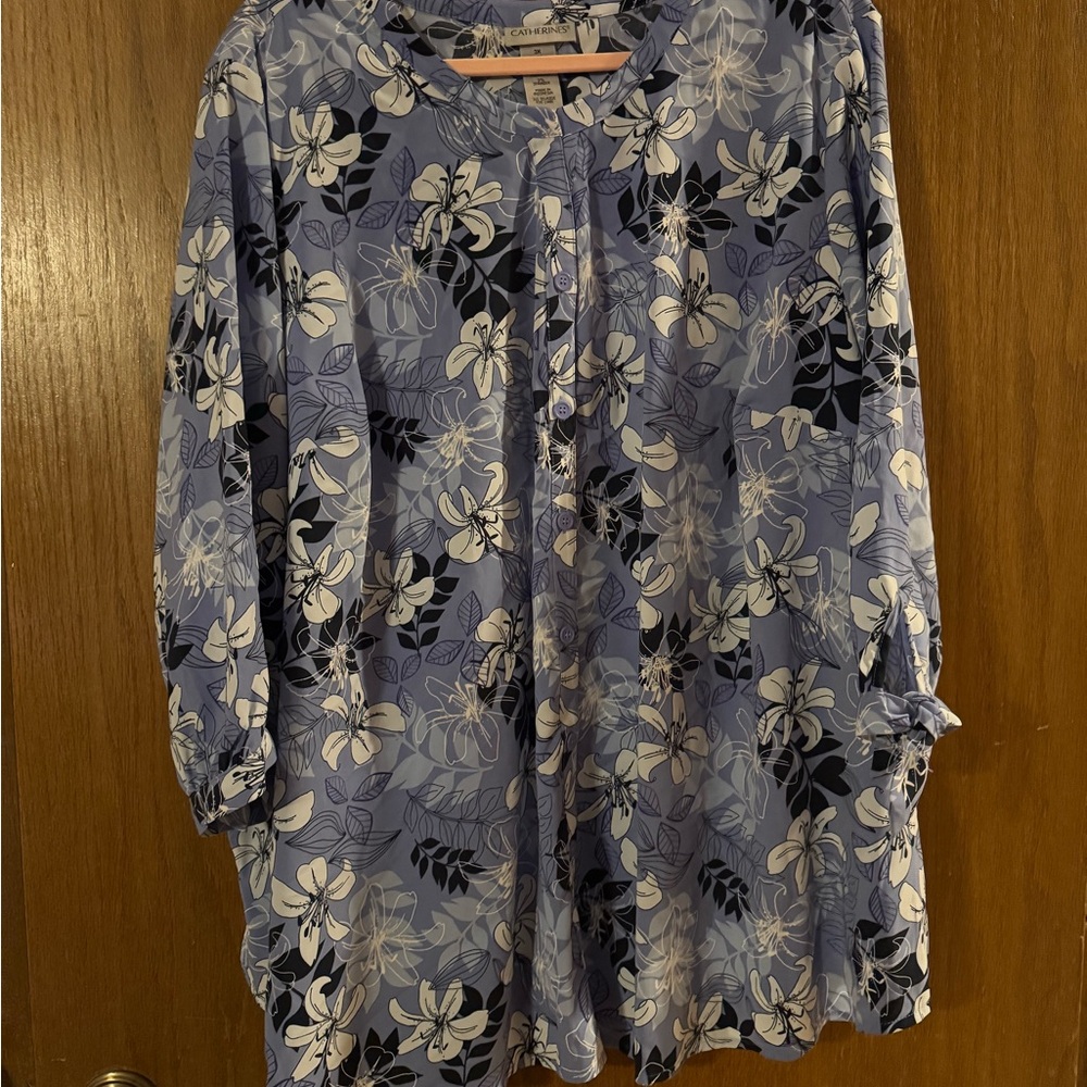 Catherines Blue Floral Blouse